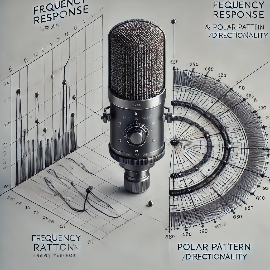 Frekans tepkisi grafiği ve polar pattern (yönlülük) diyagramı.