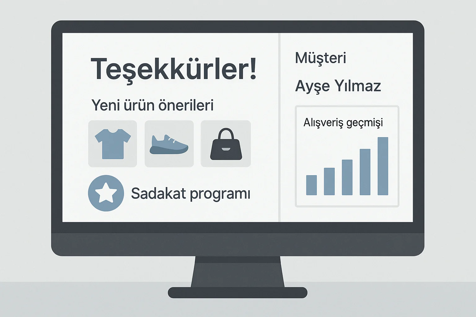 Satış sonrası AI ile kişiselleştirilmiş öneriler, sadakat programı ve müşteri alışveriş geçmişi.