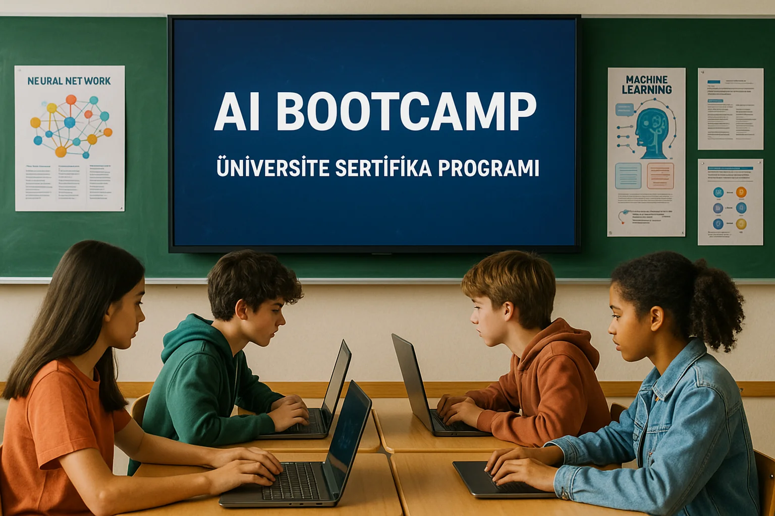 Üniversite sertifika programı kapsamında yapay zeka eğitimi alan öğrenciler