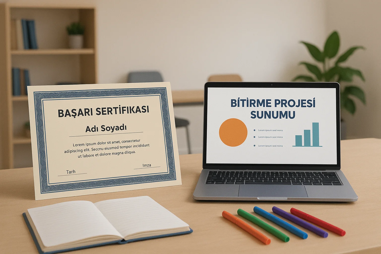 Yapay zeka eğitimi sonrası alınan başarı sertifikası ve bitirme projesi sunumu