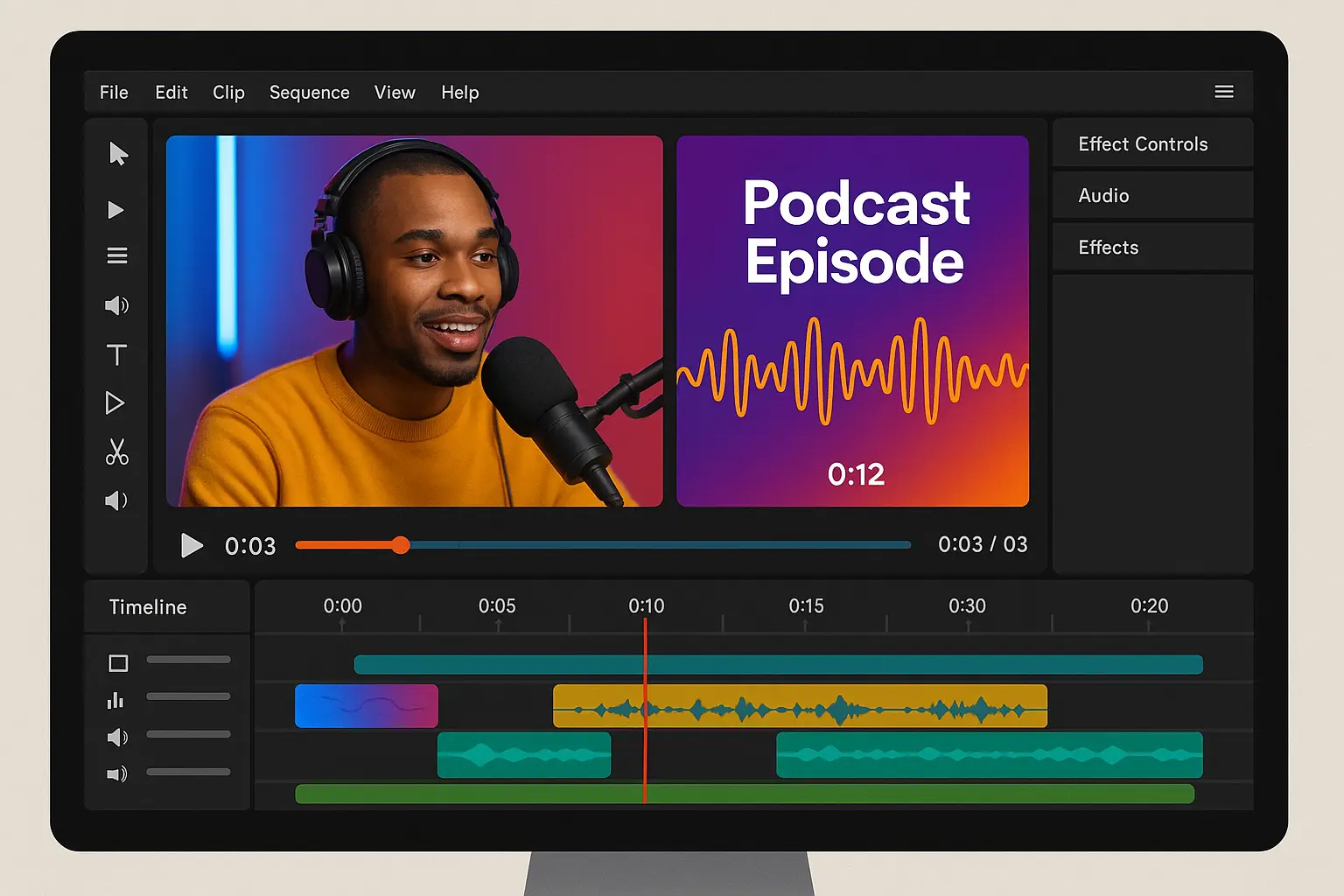 Podcast başlamak için stüdyo ve video kaydı ekranı