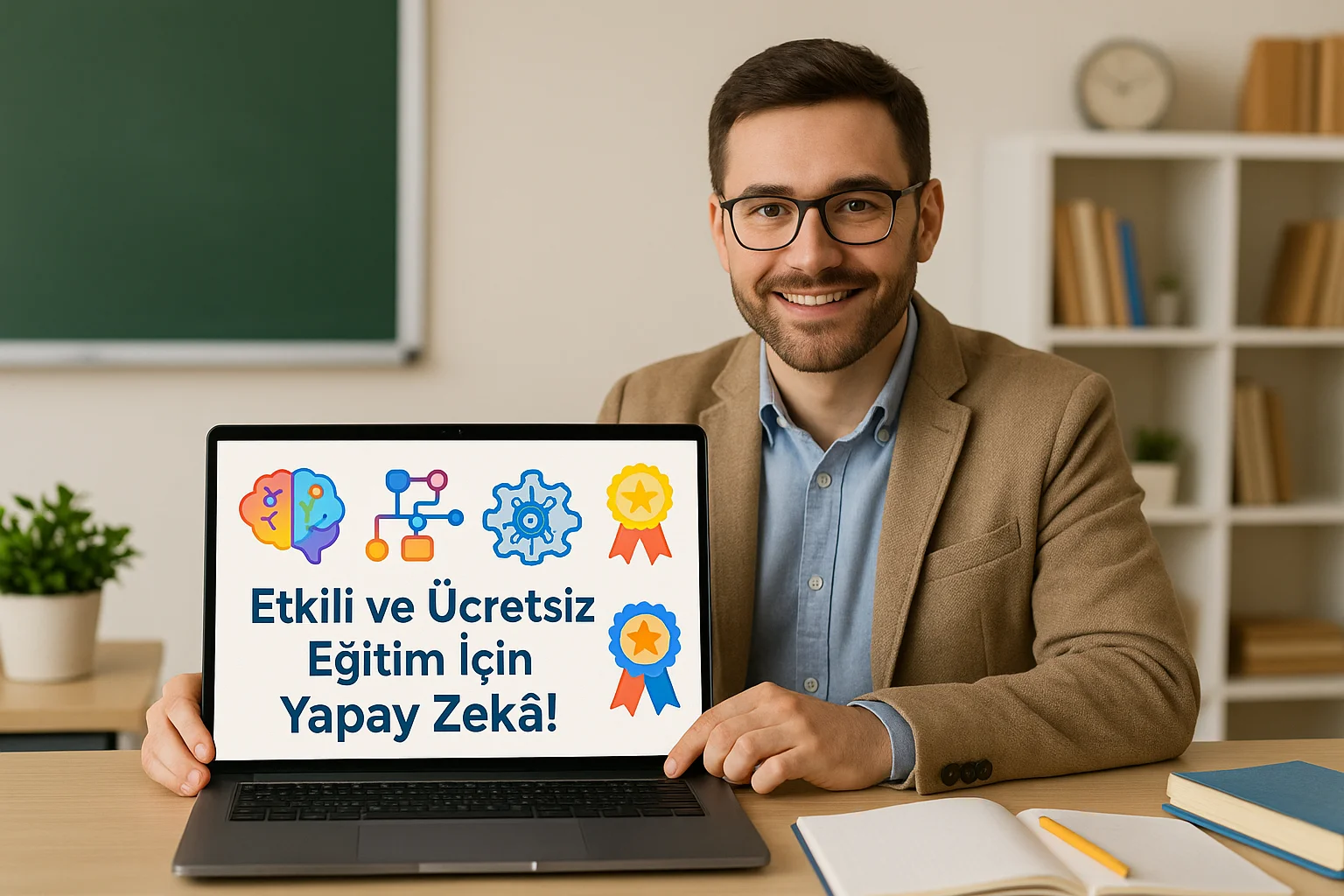 yapay zeka eğitimciler için ücretsiz araçlarla dijital eğitim hazırlayan öğretmen